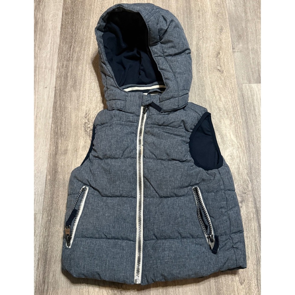 Kids H&M LOGG Puffer Vest‎ Hooded Blue Heathered Zip Pockets Size 2T-3T